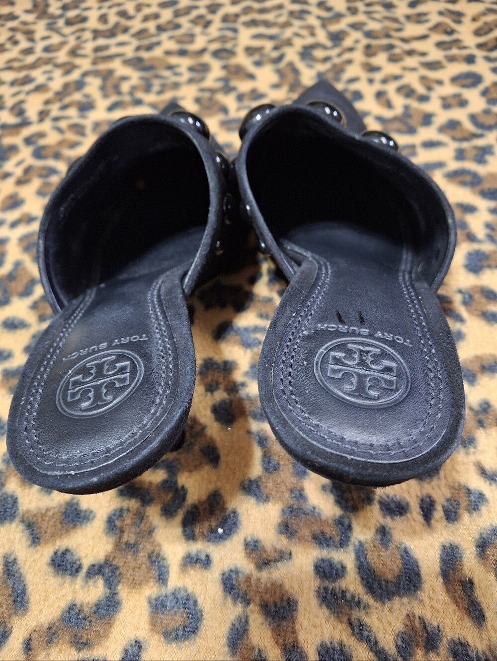Tory Burch Georgina Studded Suede Kitten Heel Pointed Toe Mules Shoes Size 7 - Picture 9 of 16